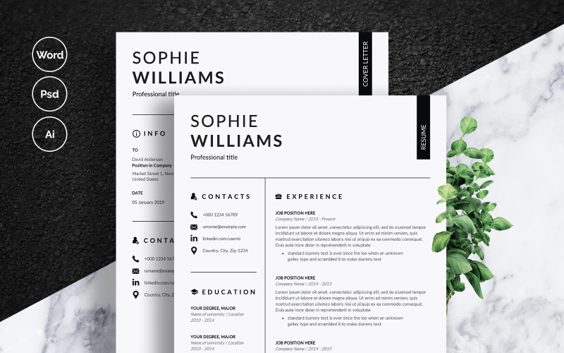 Download Резюме "Sophie  Williams Resume Template" / Sophie  Williams Resume Template - Резюме на тему графика 1,page,resume,2,a4,blue,clean,cover,letter,creative,cv,template,design,document,infographic,microsoft,word,minimalist,modern,photoshop