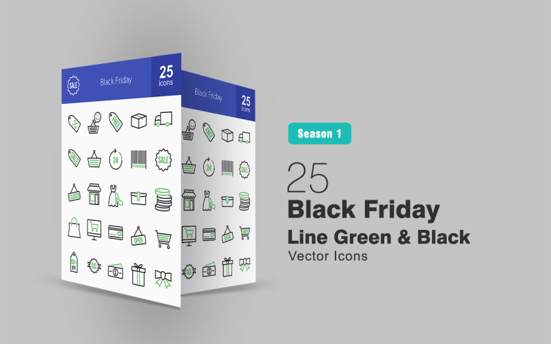 Download Набор иконок "25 Black Friday Line Green & Black Icon Set" / 25 Black Friday Line Green & Black Icon Set - Набор иконок на тему графика discount icon black friday observance happy customer free parcel delivery tag sale shopping limitedtimeoffer barcode closed shop ladies wallet coins