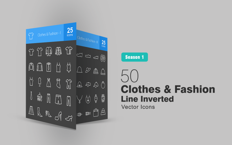 Download Набор иконок "50 Clothes & Fashion Line Inverted Icon Set" / 50 Clothes & Fashion Line Inverted Icon Set - Набор иконок на тему графика clothes icon fashion apparel pants shirt tie shoes bag belt watch shorts trousers boots hat cap dress glasses iconbunny flat
