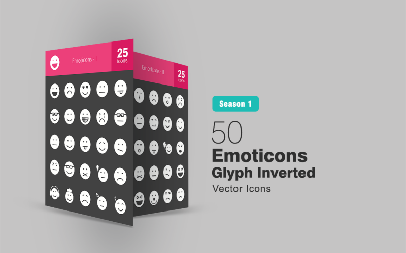 50 Emoticons Glyph Inverterad Ikonuppsättning