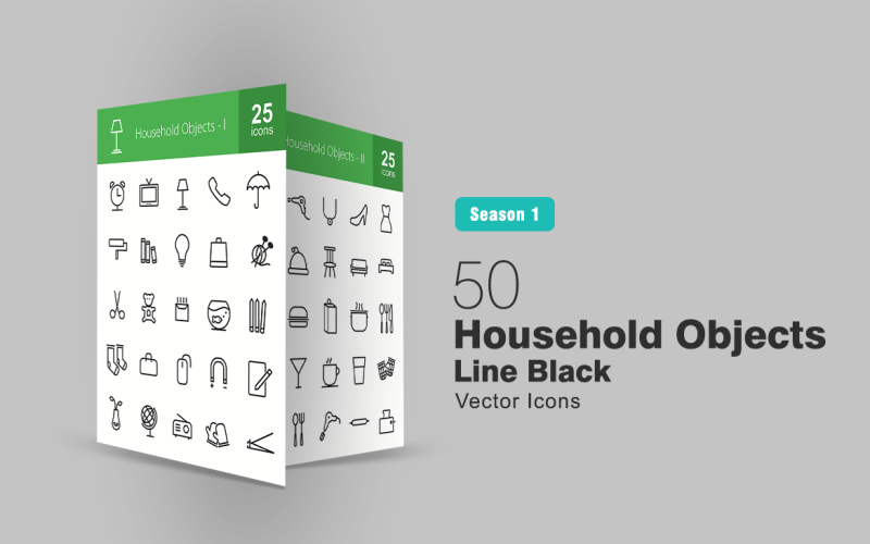 Download Набор иконок "50 Household Objects Line Icon Set" / 50 Household Objects Line Icon Set - Набор иконок на тему графика household icon objects items clock phone books bulb shopping bag shoes kitchen accessories mirror crockery milk toaster socks pencils burger