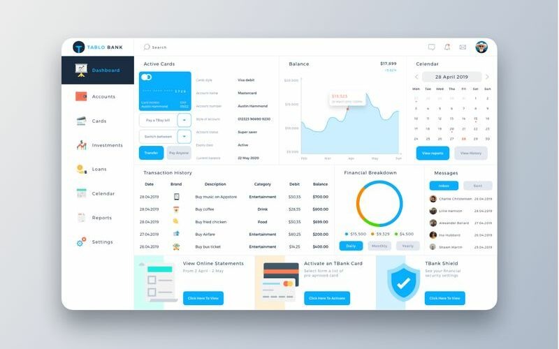 Interface utilisateur du tableau de bord Tablobank