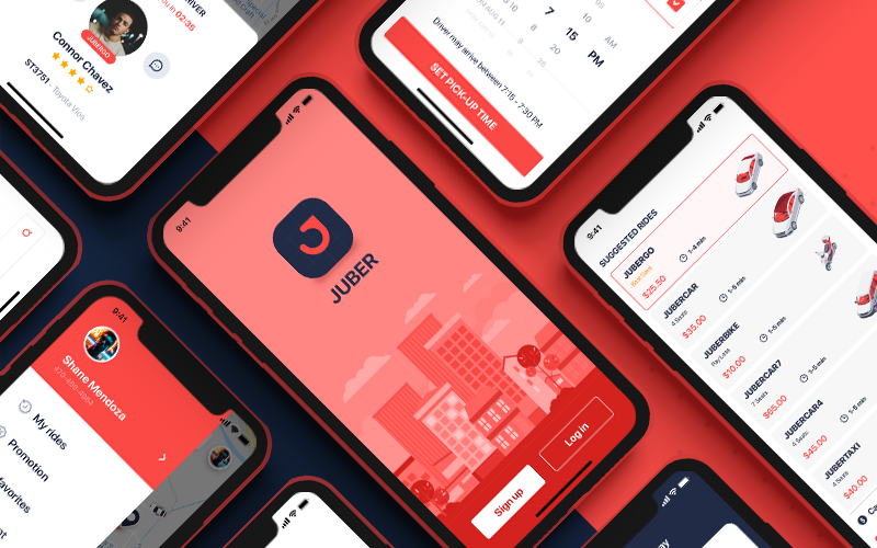 JUBER - Bilbokning Mobile App UI Elements