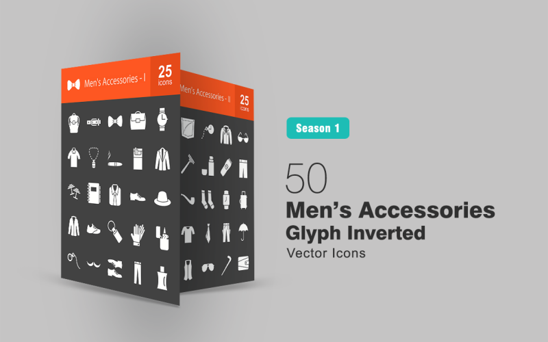 Download Набор иконок "50 Men's Accessories Glyph Inverted Icon Set" / 50 Men's Accessories Glyph Inverted Icon Set - Набор иконок на тему графика man,icon,accessories,backpack,belt,tie,briefcase,watch,shirt,chain,cigar,cigarette,coat,cuff,links,diary,shoes,hat,jacket,gloves