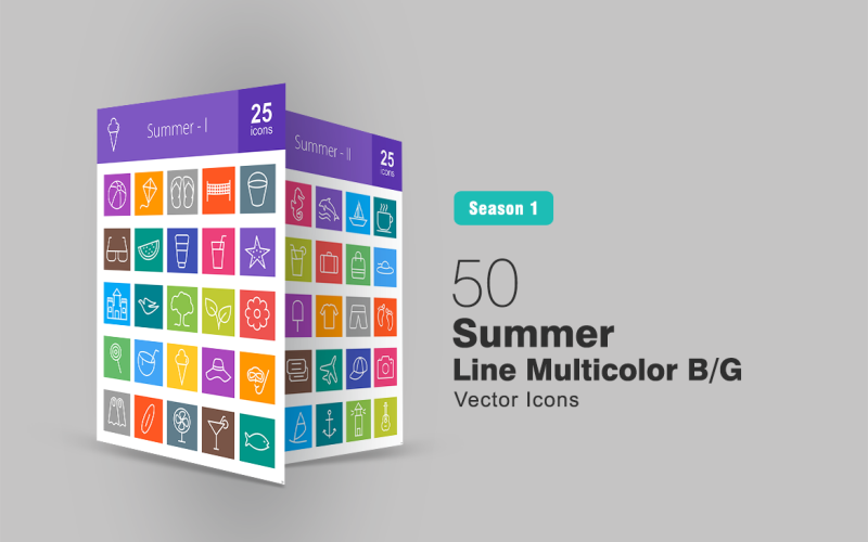 Набор иконок 50 Summer Line Multicolor B / G