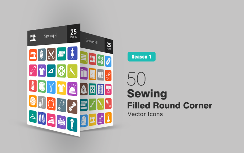 Download Набор иконок "50 Sewing Filled Round Corner Icon Set" / 50 Sewing Filled Round Corner Icon Set - Набор иконок на тему графика sewing,icon,machine,thread,scissors,tape,dummy,pin,shirt,iron,needle,zip,wool,button,embroidery,hanger,stitching,knitting,blade,clothes