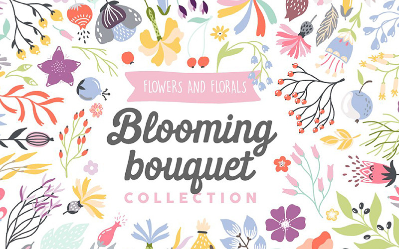 Download Иллюстрация "Blooming Bouquet Collection - Illustration" / Blooming Bouquet Collection - Illustration - Иллюстрация на тему графика floral botanical garden leaf leaves pattern ribbon berry berries flower blooming wedding logo logos invitation card romantic high resolution vector