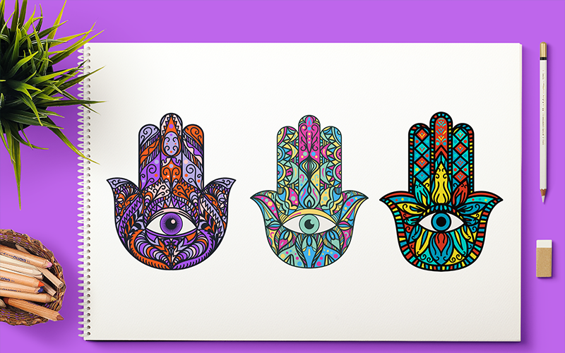 Download Иллюстрация "Bright Hamsa Hands Cliparts Set - Illustration" / Bright Hamsa Hands Cliparts Set - Illustration - Иллюстрация на тему графика asian eastern eye fatima hamsa hand oriental spiritual talisman culture jewish palm hamsa fatima hand asian eastern colored tradition protect