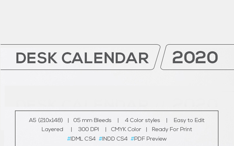 Bureaukalender 2020 met 4 kleurstijlenplanner