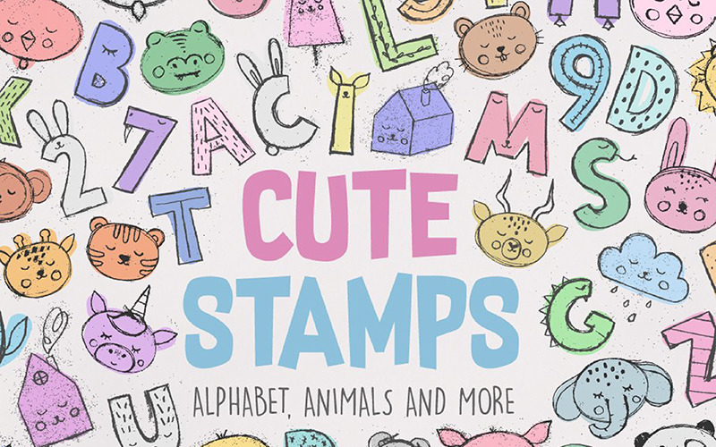 Download Иллюстрация "Cute Stamps Collection - Illustration" / Cute Stamps Collection - Illustration - Иллюстрация на тему графика stamp stamps cute kids children baby alphabet poster print animals letters number shape texture background book cover magazine t-shirt stationery