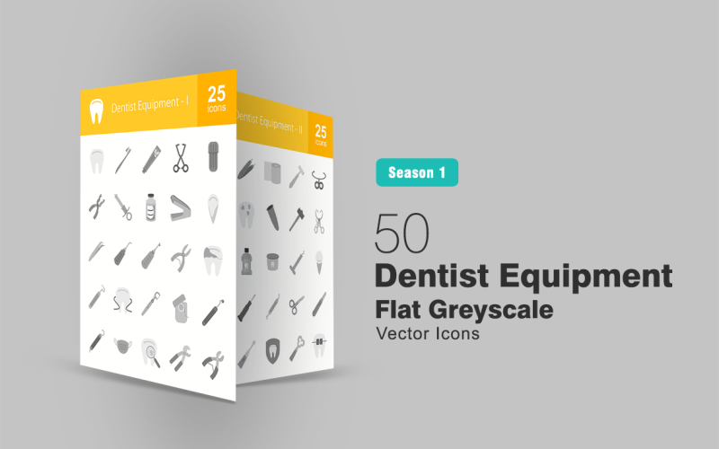 Download Набор иконок "50 Dentist Equipment Flat Greyscale Icon Set" / 50 Dentist Equipment Flat Greyscale Icon Set - Набор иконок на тему графика dentist,icon,dental,tooth,paste,brush,clamps,capsule,pliers,syringe,anaesthetic,crane,floss,probe,mask,examine,extract,forceps,gauze,hammer