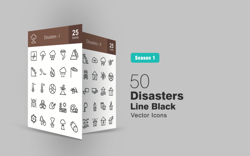 Download Набор иконок "50 Disasters Line Icon Set" / 50 Disasters Line Icon Set - Набор иконок на тему графика disaster,icon,earthquake,lightning,rain,hurricane,landslide,storm,fire,snow,volcano,epidemic,floods,drought,tsunami,cyclone,toxicity,thunderstorm,fuel,leakage