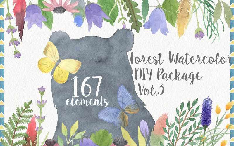 Download Иллюстрация "Forest Watercolor DIY - Illustration" / Forest Watercolor DIY - Illustration - Иллюстрация на тему графика watercolor watercolour animals floral flower flower floral wedding leaf leaves logo logos invitation card rsvp date book cover key forest