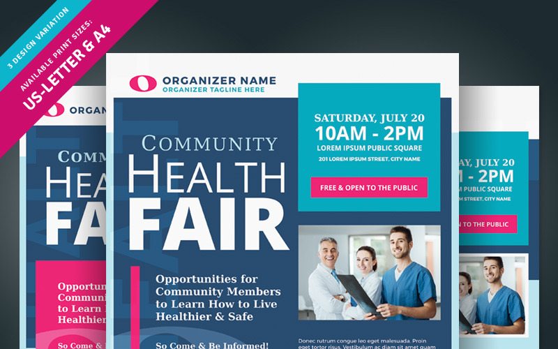 Download Фирменный стиль "Health Fair Flyer - Corporate Identity Template" / Health Fair Flyer - Corporate Identity Template - Фирменный стиль на тему графика health fair expo community public awareness hospital medical kids flyer ad advert ads leaflet pamphlet poster magazine seminar conference summit