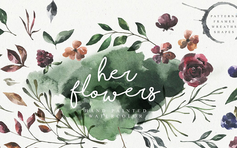 Download Иллюстрация "Her Flowers Watercolor Collection - Illustration" / Her Flowers Watercolor Collection - Illustration - Иллюстрация на тему графика flower flowers shape watercolor watercolour elements illustration bouquet plant wreath frame compositions card logo floral magazine poster print book cover