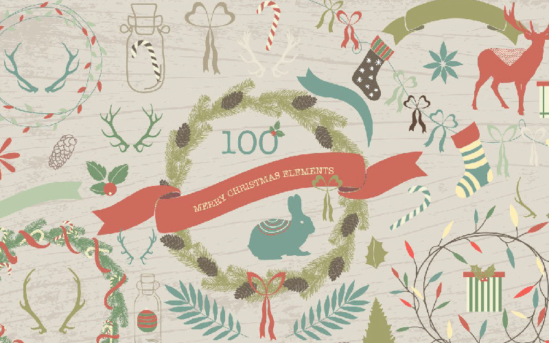 100 elementos do Feliz Natal - Ilustração