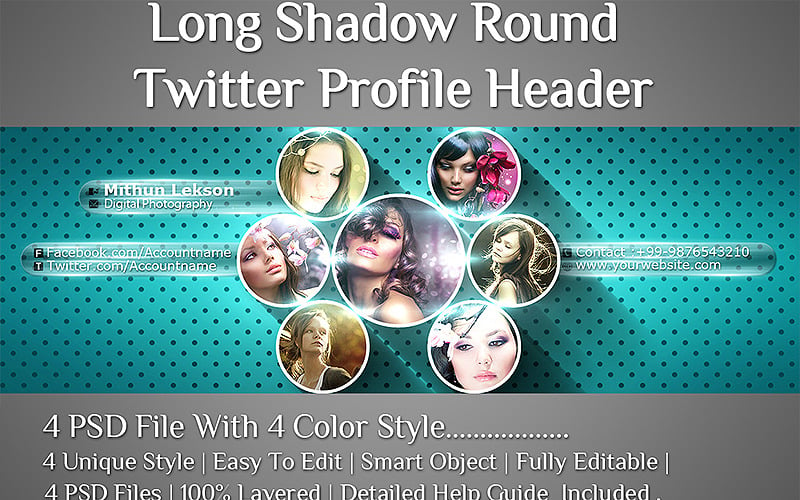 Long Shadow Round Twitter Profile Header Design - Corporate Identity Template