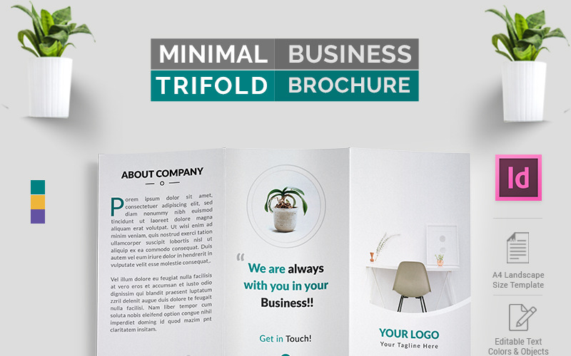 Minimal Indesign Trifold Broşür - Kurumsal Kimlik Şablonu