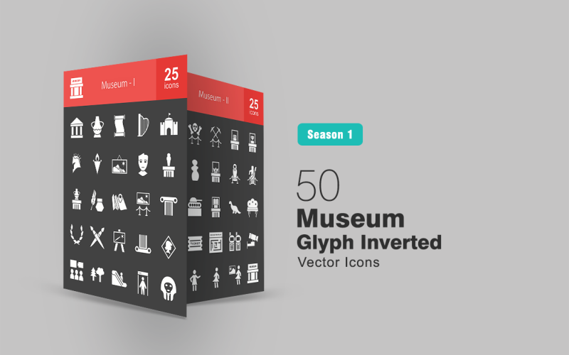 Download Набор иконок "50 Museum Glyph Inverted Icon Set" / 50 Museum Glyph Inverted Icon Set - Набор иконок на тему графика museum,icon,building,antique,harp,castle,scroll,ancient,painting,monument,display,map,exhibit,canvass,escalator,jewel,sculpture,crown,dinosaur,tag