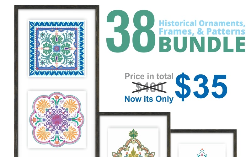 Download Иллюстрация "38 Ornaments, Frames, Patterns Bundle - Illustration" / 38 Ornaments, Frames, Patterns Bundle - Illustration - Иллюстрация на тему графика 