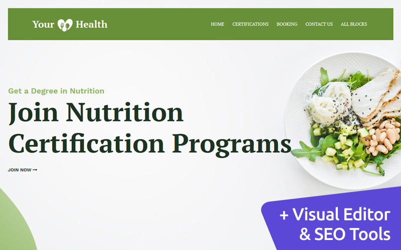 Sua saúde - Modelo de página de destino de nutrição