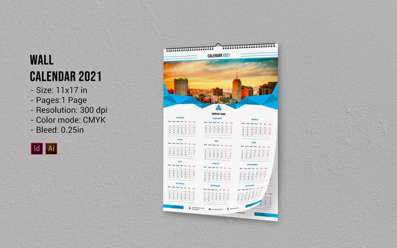 Download Фирменный стиль "Wall Calendar 2021 - Corporate Identity Template" / Wall Calendar 2021 - Corporate Identity Template - Фирменный стиль на тему графика calendar,template,indesign,illustrator,corporate,company,wall,printable,ai,indd,business,design,layout,calendar 2021