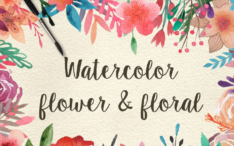 Download Иллюстрация "159 Watercolor flowers & florals - Illustration" / 159 Watercolor flowers & florals - Illustration - Иллюстрация на тему графика flower floral wedding leaf leaves logo logos invitation card rsvp save the date book cover magazine poster print gold frame