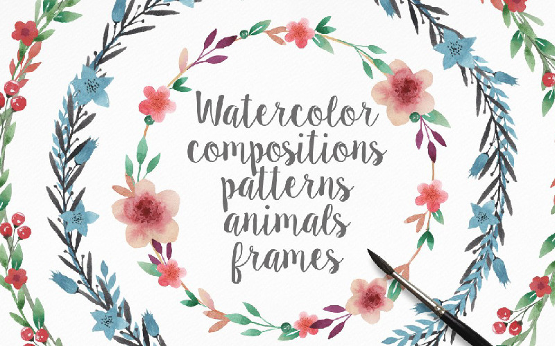 Download Иллюстрация "Watercolor frames, Patterns and Animals - Illustration" / Watercolor frames, Patterns and Animals - Illustration - Иллюстрация на тему графика watercolor watercolour compositions patterns frames animals deer bear rabbit cat card invitation poster print invite branding social media botanical fashion