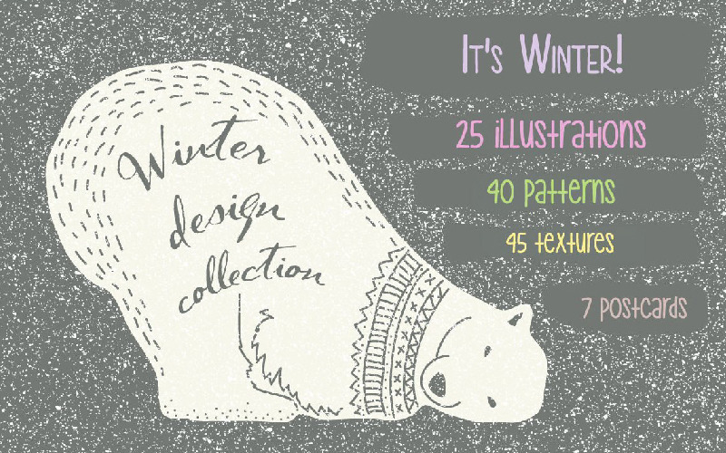 Download Иллюстрация "Winter Collection - Illustration" / Winter Collection - Illustration - Иллюстрация на тему графика winter snow christmas xmas holiday new year card animals frames wreath poster print gift shape texture background wallpaper fabric wrapping