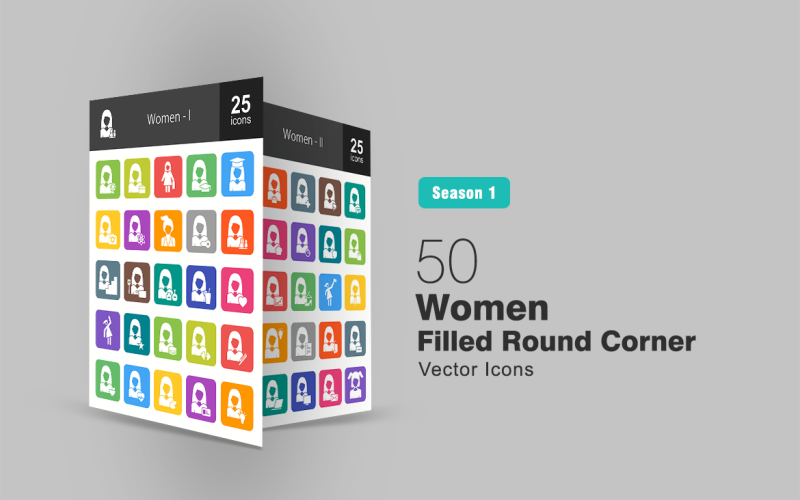 Download Набор иконок "50 Women Filled Round Corner Icon Set" / 50 Women Filled Round Corner Icon Set - Набор иконок на тему графика woman,icon,women,lady,female,girl,avatar,user,face,social,human,businesswoman,educated,working,stylish,sports,ladies,feminine,feminist,iconbunny