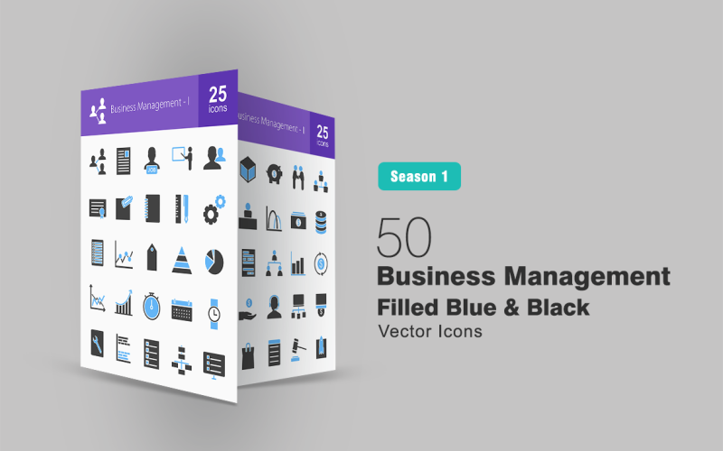 Download Набор иконок "50 Business Management Filled Blue & Black Icon Set" / 50 Business Management Filled Blue & Black Icon Set - Набор иконок на тему графика business icon management user job opening settings graph timer cash tasks flowchart client connected team payment launch configurations employees iconbunny