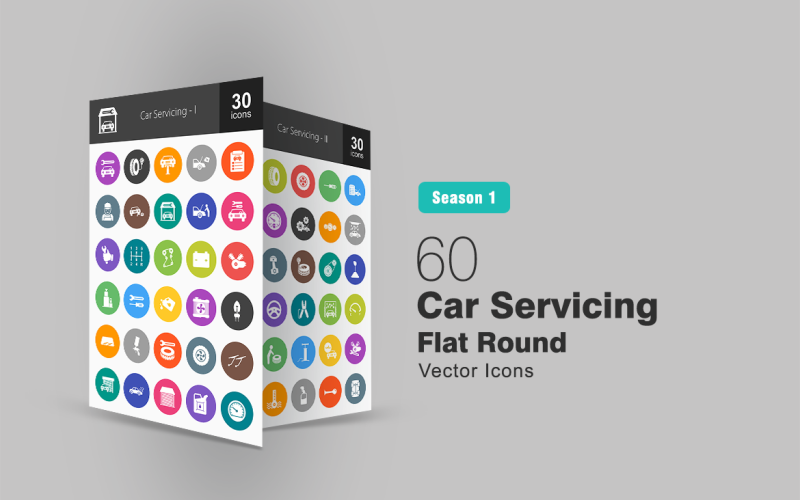 Download Набор иконок "60 Car Servicing Flat Round Icon Set" / 60 Car Servicing Flat Round Icon Set - Набор иконок на тему графика car icon servicing repair tyre oil mechanic service station engine wrench shifter battery motor jack tools windshield garage auto mobile