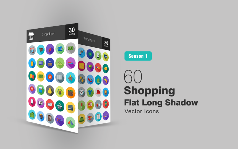 60 Conjunto de ícones de longa sombra de apartamento para compras