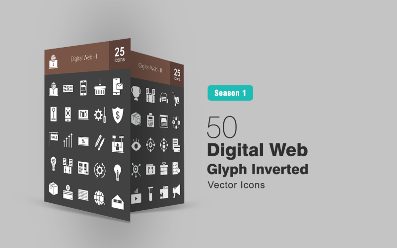 Conjunto de iconos invertidos de 50 glifos web digitales