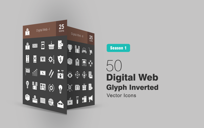 Download Набор иконок "50 Digital Web Glyph Inverted Icon Set" / 50 Digital Web Glyph Inverted Icon Set - Набор иконок на тему графика digital icon web commerce currency shopping emails keywording mobile marketing synchronization services insurance sale revenue discount design idea user experience