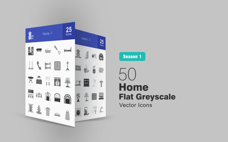 Download Набор иконок "50 Home Flat Greyscale Icon Set" / 50 Home Flat Greyscale Icon Set - Набор иконок на тему графика home icon objects barbecue bath bedroom dining room doorway entrance fireplace fountain shower staircase washroom plant tap toaster television fan