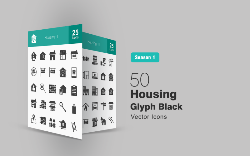 Download Набор иконок "50 Housing Glyph Icon Set" / 50 Housing Glyph Icon Set - Набор иконок на тему графика housing icon real estate property house building apartment resident insurance keys brick wall garage loan architecture shop fence location iconbunny