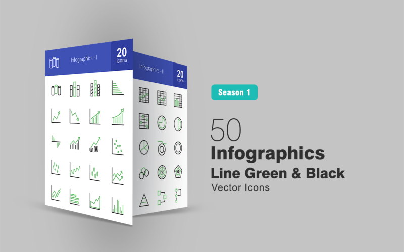 Download Набор иконок "40 Infographics Line Green & Black Icon Set" / 40 Infographics Line Green & Black Icon Set - Набор иконок на тему графика infographics icon graphs charts statistics bars cylindrical vertical horizontal bar chart rising line declining inflation graphical representation flowchart donut scatter