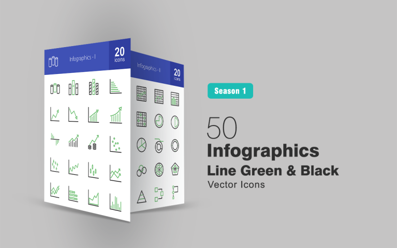 40 Infographics vonal zöld és fekete ikon készlet