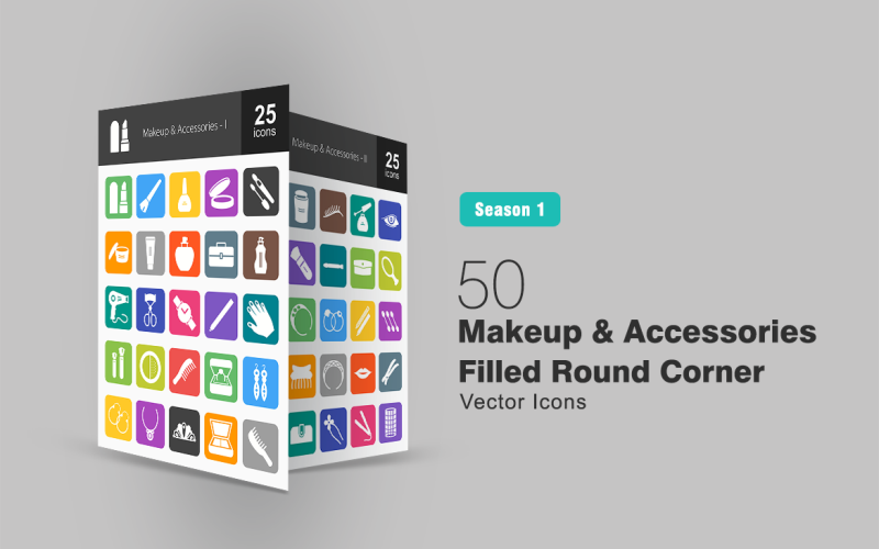 Download Набор иконок "50 Makeup & Accessories Filled Round Corner Icon Set" / 50 Makeup & Accessories Filled Round Corner Icon Set - Набор иконок на тему графика makeup icon accessories jewellery lipstick nail polish blusher eyeshadow brush cutter perfume box eye pencils applicator straightener rollers earrings necklace