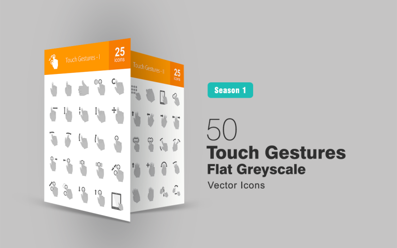 Набор плоских серых иконок из 50 жестов касания