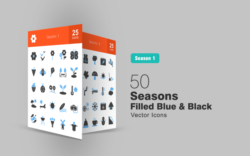 Набор синих и черных иконок 50 сезонов