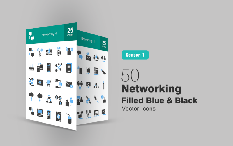 Download Набор иконок "50 Networking Filled Blue & Black Icon Set" / 50 Networking Filled Blue & Black Icon Set - Набор иконок на тему графика networking icon connections network shared systems tower signals firewall server cloud chatting satellite globe processors conversation messages computer file sharing