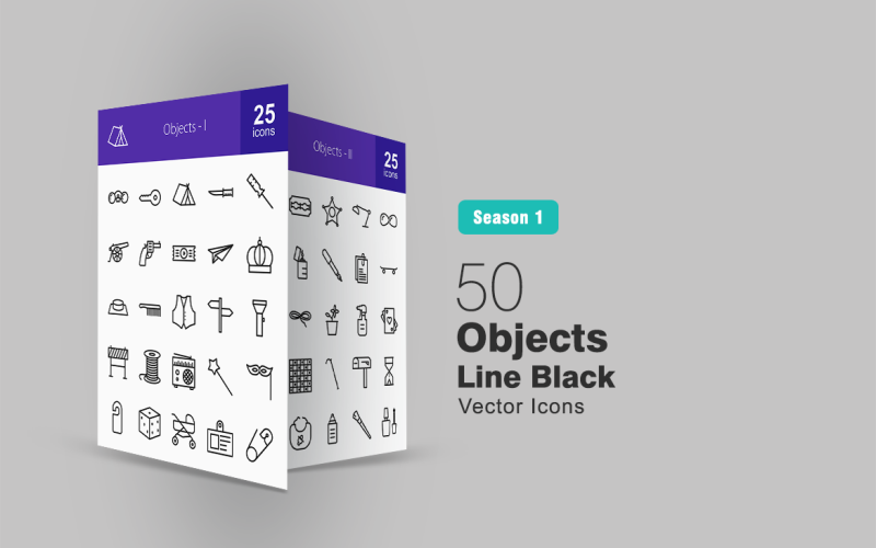 50 Objects Line Icon Set