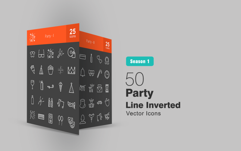 Download Набор иконок "50 Party Line Inverted Icon Set" / 50 Party Line Inverted Icon Set - Набор иконок на тему графика party icon celebration music drinks food blower spray icecream bottle speaker balloons guitar fireworks invitation hat limousine hot dog iconbunny