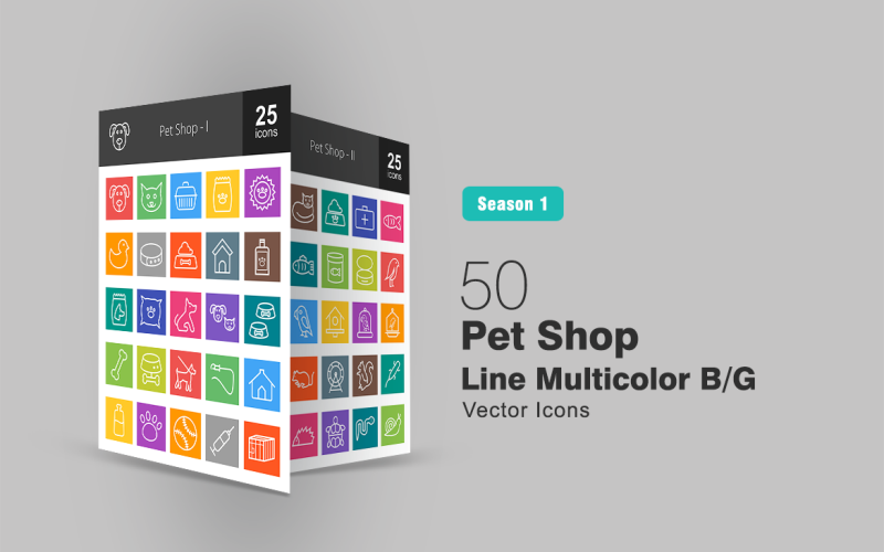 50 Pet Shop Line Çok Renkli B / G Simge Seti