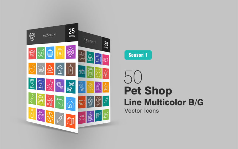 50 Pet Shop Line різнокольорові B / G набір іконок
