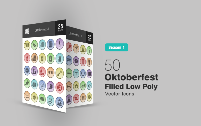 50 set di icone low poly riempito Oktoberfest