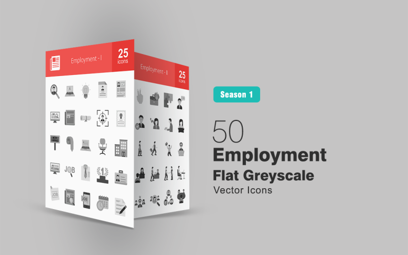 50 werkgelegenheid Flat grijswaarden Icon Set