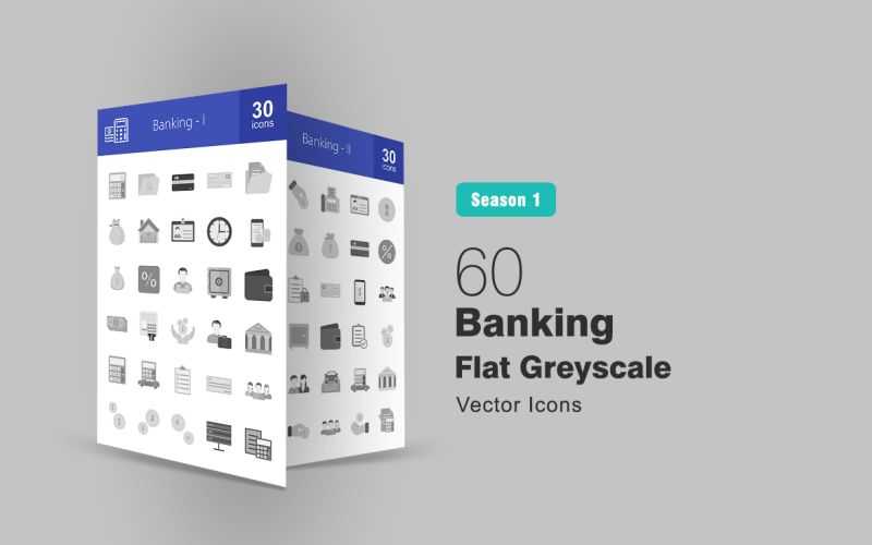 Download Набор иконок "60 Banking Flat Greyscale Icon Set" / 60 Banking Flat Greyscale Icon Set - Набор иконок на тему графика banking icons bank accounts finance accountant customer calculation billing cheque demand draft account vault money monetary donation currency economy iconbunny